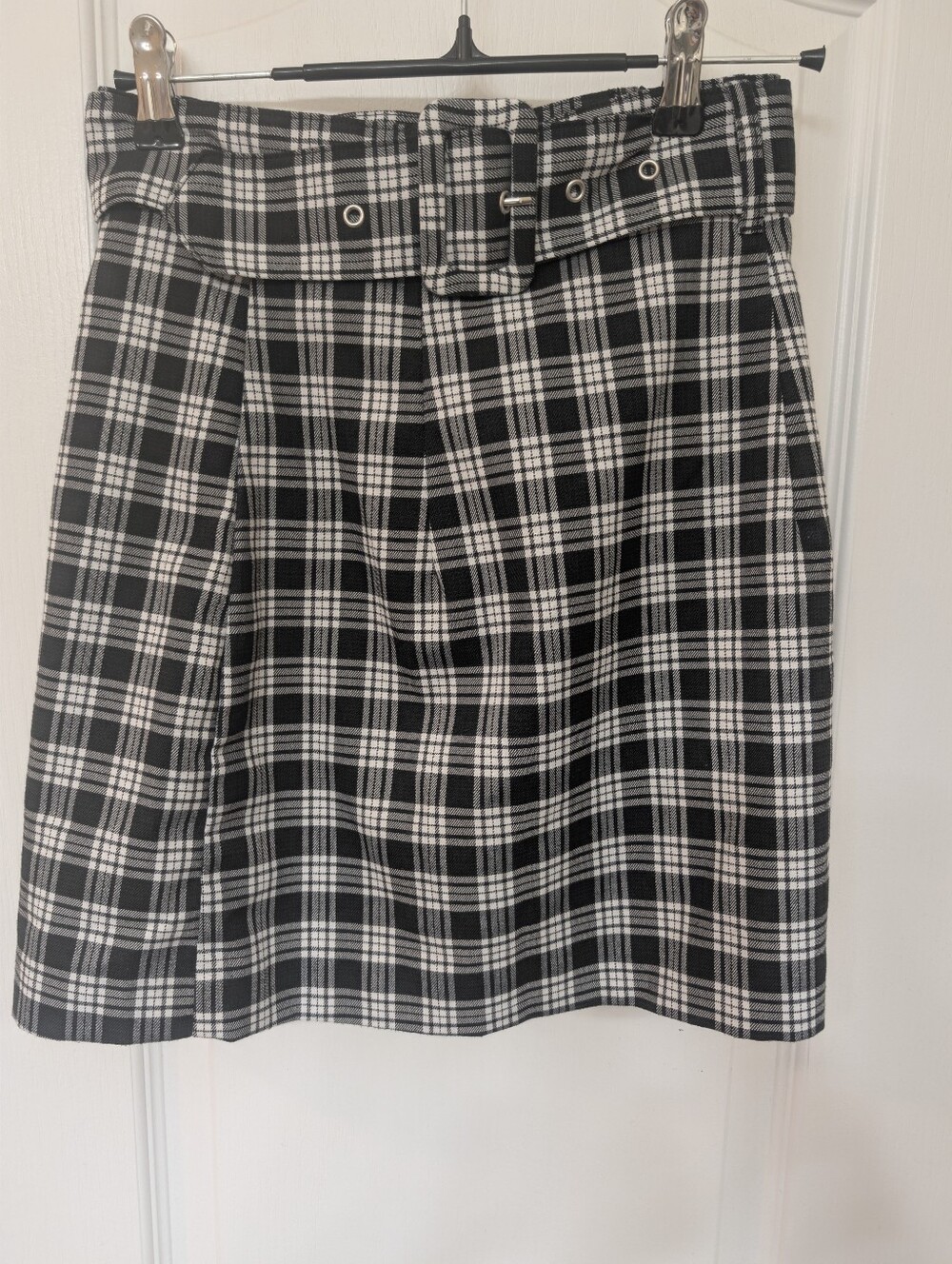 Divided Black & White Plaid Belted Mini Skirt